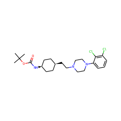 CC(C)(C)OC(=O)N[C@H]1CC[C@@H](CCN2CCN(c3cccc(Cl)c3Cl)CC2)CC1 ZINC000100906997