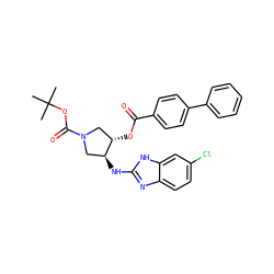 CC(C)(C)OC(=O)N1C[C@H](Nc2nc3ccc(Cl)cc3[nH]2)[C@@H](OC(=O)c2ccc(-c3ccccc3)cc2)C1 ZINC000206708825