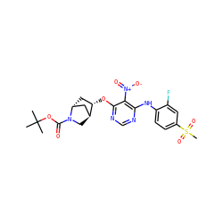 CC(C)(C)OC(=O)N1C[C@H]2C[C@H]1C[C@@H]2Oc1ncnc(Nc2ccc(S(C)(=O)=O)cc2F)c1[N+](=O)[O-] ZINC001772613200