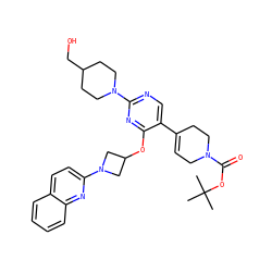 CC(C)(C)OC(=O)N1CC=C(c2cnc(N3CCC(CO)CC3)nc2OC2CN(c3ccc4ccccc4n3)C2)CC1 ZINC000096168847