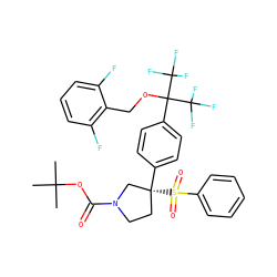 CC(C)(C)OC(=O)N1CC[C@@](c2ccc(C(OCc3c(F)cccc3F)(C(F)(F)F)C(F)(F)F)cc2)(S(=O)(=O)c2ccccc2)C1 ZINC001772631013