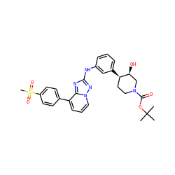 CC(C)(C)OC(=O)N1CC[C@@H](c2cccc(Nc3nc4c(-c5ccc(S(C)(=O)=O)cc5)cccn4n3)c2)[C@@H](O)C1 ZINC000096169707