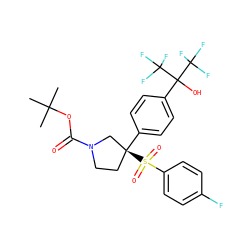 CC(C)(C)OC(=O)N1CC[C@](c2ccc(C(O)(C(F)(F)F)C(F)(F)F)cc2)(S(=O)(=O)c2ccc(F)cc2)C1 ZINC001772650149