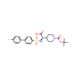 CC(C)(C)OC(=O)N1CCC([C@@H](NS(=O)(=O)c2ccc(-c3ccc(F)cc3)cc2)C(=O)O)CC1 ZINC000040876998