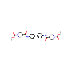 CC(C)(C)OC(=O)N1CCC(C(=O)Nc2ccc(-c3ccc(NC(=O)C4CCN(C(=O)OC(C)(C)C)CC4)cc3)cc2)CC1 ZINC000169312947