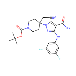 CC(C)(C)OC(=O)N1CCC(CC#N)(n2cc(C(N)=O)c(Nc3cc(F)cc(F)c3)n2)CC1 ZINC000222095154