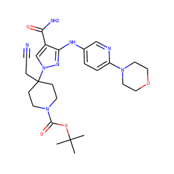 CC(C)(C)OC(=O)N1CCC(CC#N)(n2cc(C(N)=O)c(Nc3ccc(N4CCOCC4)nc3)n2)CC1 ZINC000222095235