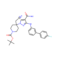 CC(C)(C)OC(=O)N1CCC(CC#N)(n2cc(C(N)=O)c(Nc3cccc(-c4ccc(F)cc4)c3)n2)CC1 ZINC000222082568
