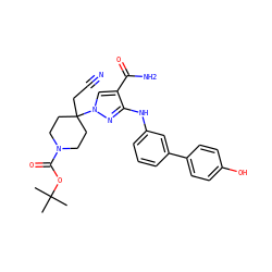 CC(C)(C)OC(=O)N1CCC(CC#N)(n2cc(C(N)=O)c(Nc3cccc(-c4ccc(O)cc4)c3)n2)CC1 ZINC000222082486