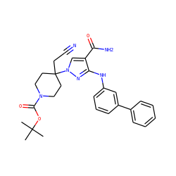 CC(C)(C)OC(=O)N1CCC(CC#N)(n2cc(C(N)=O)c(Nc3cccc(-c4ccccc4)c3)n2)CC1 ZINC000222082399