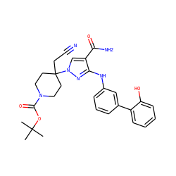 CC(C)(C)OC(=O)N1CCC(CC#N)(n2cc(C(N)=O)c(Nc3cccc(-c4ccccc4O)c3)n2)CC1 ZINC000219228037