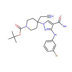 CC(C)(C)OC(=O)N1CCC(CC#N)(n2cc(C(N)=O)c(Nc3cccc(Br)c3)n2)CC1 ZINC000218407098