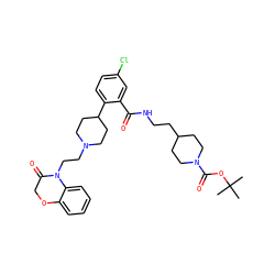 CC(C)(C)OC(=O)N1CCC(CCNC(=O)c2cc(Cl)ccc2C2CCN(CCN3C(=O)COc4ccccc43)CC2)CC1 ZINC000028826539
