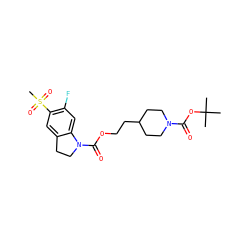 CC(C)(C)OC(=O)N1CCC(CCOC(=O)N2CCc3cc(S(C)(=O)=O)c(F)cc32)CC1 ZINC000103271289