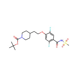 CC(C)(C)OC(=O)N1CCC(CCOc2cc(F)c(C(=O)NS(C)(=O)=O)cc2F)CC1 ZINC000207148505