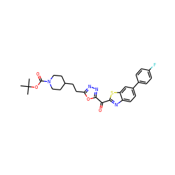 CC(C)(C)OC(=O)N1CCC(CCc2nnc(C(=O)c3nc4ccc(-c5ccc(F)cc5)cc4s3)o2)CC1 ZINC001772612330