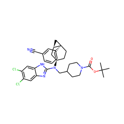 CC(C)(C)OC(=O)N1CCC(CN(c2nc3cc(Cl)c(Cl)cc3[nH]2)[C@@H]2CC[C@]3(c4cccc(C#N)c4)C[C@@H]3C2)CC1 ZINC000036351733