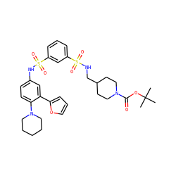 CC(C)(C)OC(=O)N1CCC(CNS(=O)(=O)c2cccc(S(=O)(=O)Nc3ccc(N4CCCCC4)c(-c4ccco4)c3)c2)CC1 ZINC000169703438