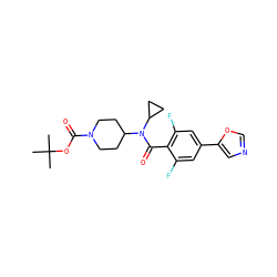 CC(C)(C)OC(=O)N1CCC(N(C(=O)c2c(F)cc(-c3cnco3)cc2F)C2CC2)CC1 ZINC000223641453