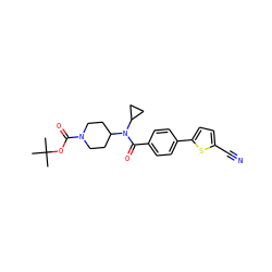 CC(C)(C)OC(=O)N1CCC(N(C(=O)c2ccc(-c3ccc(C#N)s3)cc2)C2CC2)CC1 ZINC001772624689