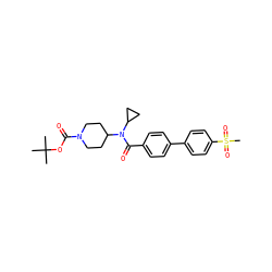 CC(C)(C)OC(=O)N1CCC(N(C(=O)c2ccc(-c3ccc(S(C)(=O)=O)cc3)cc2)C2CC2)CC1 ZINC001772645224