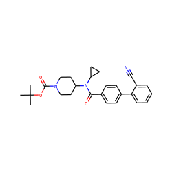 CC(C)(C)OC(=O)N1CCC(N(C(=O)c2ccc(-c3ccccc3C#N)cc2)C2CC2)CC1 ZINC001772618964
