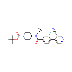 CC(C)(C)OC(=O)N1CCC(N(C(=O)c2ccc(-c3ccncc3C#N)c(F)c2)C2CC2)CC1 ZINC000223658338