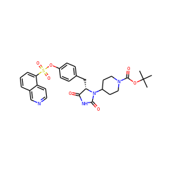 CC(C)(C)OC(=O)N1CCC(N2C(=O)NC(=O)[C@@H]2Cc2ccc(OS(=O)(=O)c3cccc4cnccc34)cc2)CC1 ZINC000299865202