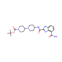 CC(C)(C)OC(=O)N1CCC(N2CCC(NC(=O)c3nc4c(C(N)=O)cccc4[nH]3)CC2)CC1 ZINC001772646017