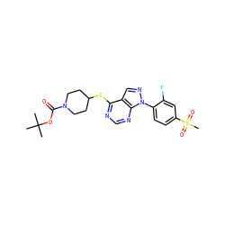 CC(C)(C)OC(=O)N1CCC(Sc2ncnc3c2cnn3-c2ccc(S(C)(=O)=O)cc2F)CC1 ZINC000071296296