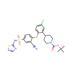 CC(C)(C)OC(=O)N1CCC(c2cc(Cl)ccc2Oc2ccc(S(=O)(=O)Nc3ncns3)cc2C#N)CC1 ZINC000095583272