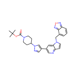 CC(C)(C)OC(=O)N1CCC(n2cc(-c3cnc4ccn(Cc5cccc6nonc56)c4c3)cn2)CC1 ZINC000043120074