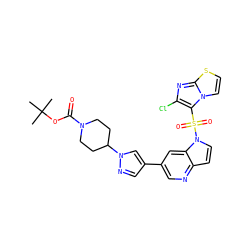 CC(C)(C)OC(=O)N1CCC(n2cc(-c3cnc4ccn(S(=O)(=O)c5c(Cl)nc6sccn56)c4c3)cn2)CC1 ZINC000043009161