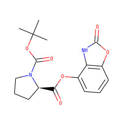 CC(C)(C)OC(=O)N1CCC[C@@H]1C(=O)Oc1cccc2oc(=O)[nH]c12 ZINC000095604928