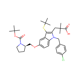 CC(C)(C)OC(=O)N1CCC[C@@H]1COc1ccc2c(c1)c(SC(C)(C)C)c(CC(C)(C)C(=O)O)n2Cc1ccc(Cl)cc1 ZINC000049771787