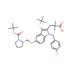 CC(C)(C)OC(=O)N1CCC[C@H]1COc1ccc2c(c1)c(SC(C)(C)C)c(CC(C)(C)C(=O)O)n2Cc1ccc(Cl)cc1 ZINC000049771818