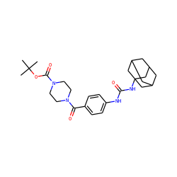 CC(C)(C)OC(=O)N1CCN(C(=O)c2ccc(NC(=O)NC34CC5CC(CC(C5)C3)C4)cc2)CC1 ZINC000169329977