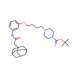 CC(C)(C)OC(=O)N1CCN(CCCCOc2cccc(NC(=O)CC34CC5CC(CC(C5)C3)C4)c2)CC1 ZINC000169330002