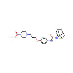 CC(C)(C)OC(=O)N1CCN(CCCOc2ccc(NC(=O)NC34CC5CC(CC(C5)C3)C4)cc2)CC1 ZINC000066251268