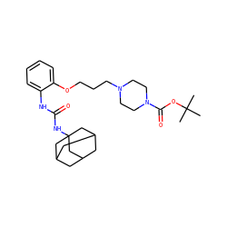 CC(C)(C)OC(=O)N1CCN(CCCOc2ccccc2NC(=O)NC23CC4CC(CC(C4)C2)C3)CC1 ZINC000066251478