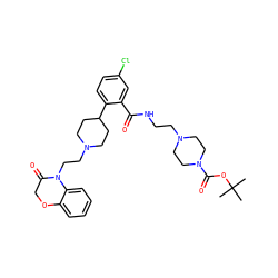 CC(C)(C)OC(=O)N1CCN(CCNC(=O)c2cc(Cl)ccc2C2CCN(CCN3C(=O)COc4ccccc43)CC2)CC1 ZINC000028826540