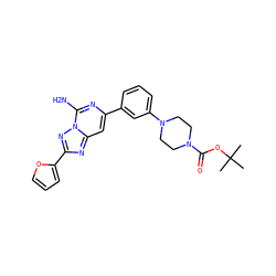 CC(C)(C)OC(=O)N1CCN(c2cccc(-c3cc4nc(-c5ccco5)nn4c(N)n3)c2)CC1 ZINC000040896566