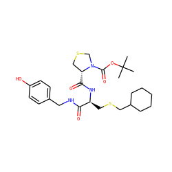 CC(C)(C)OC(=O)N1CSC[C@H]1C(=O)N[C@@H](CSCC1CCCCC1)C(=O)NCc1ccc(O)cc1 ZINC000028103016