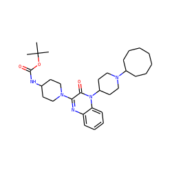 CC(C)(C)OC(=O)NC1CCN(c2nc3ccccc3n(C3CCN(C4CCCCCCC4)CC3)c2=O)CC1 ZINC000143880304