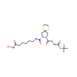 CC(C)(C)OC(=O)NCC(=O)N1CC2(C[C@H]1C(=O)NCCCCCC(=O)NO)SCCS2 ZINC000072126960