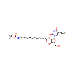 CC(C)(C)OC(=O)NCCCCCCCCCCCC(=O)O[C@H]1[C@H](O)[C@@H](CO)O[C@H]1n1cc(/C=C/Br)c(=O)[nH]c1=O ZINC000028874024