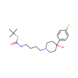 CC(C)(C)OC(=O)NCCCCN1CCC(O)(c2ccc(Cl)cc2)CC1 ZINC000169332469