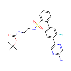 CC(C)(C)OC(=O)NCCNS(=O)(=O)c1ccccc1-c1ccc(-c2cnc(N)cn2)c(F)c1 ZINC000218627853