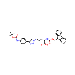 CC(C)(C)OC(=O)Nc1ccc(-c2cn(CCC[C@H](NC(=O)OCC3c4ccccc4-c4ccccc43)C(=O)O)nn2)cc1 ZINC000473172450