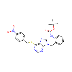 CC(C)(C)OC(=O)Nc1ccccc1Cn1cnc2c(SCc3ccc([N+](=O)[O-])cc3)ncnc21 ZINC000013584437